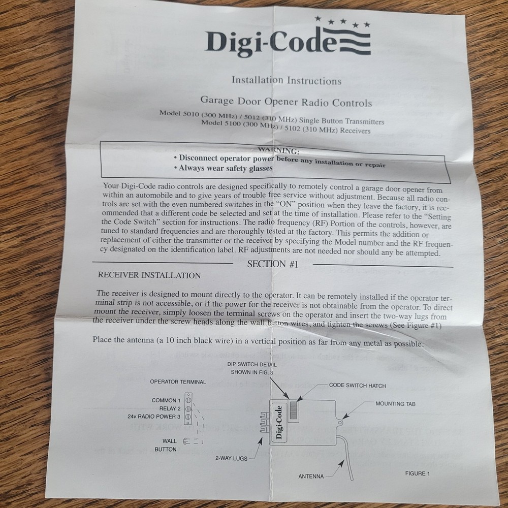 Digi-Code 5010 300MHz 10 Dip Switch Remote Control Multicode Stanley MCS308911