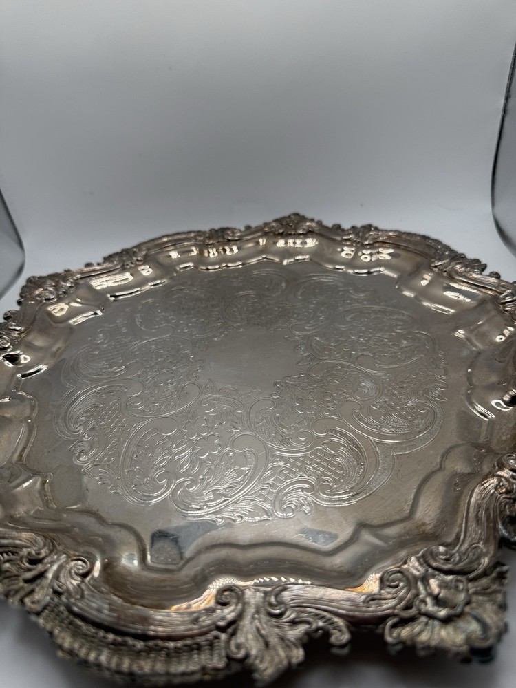 Barbour Silver Plate Co Footed Etched Tray 13” Silver On Copper #3804