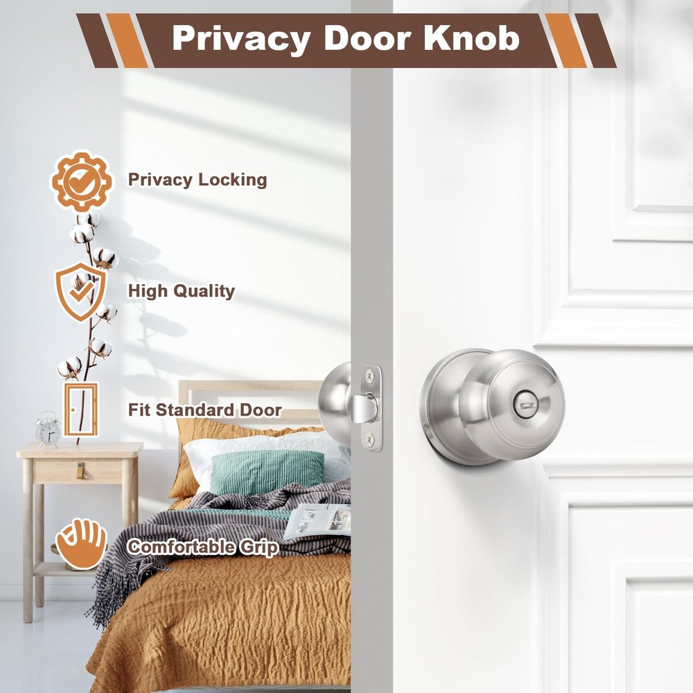 Estmoon 6 Pack Brushed Nickel Door Knobs, Privacy 6 Pack,