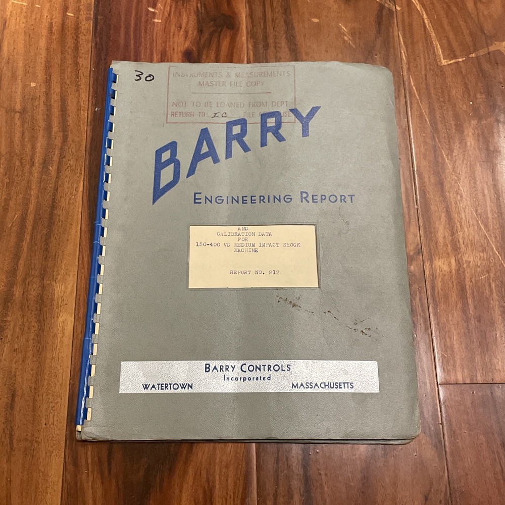 Barry 150-400 VD Medium Impact Shock Machine Assembly & Instructions Report 212