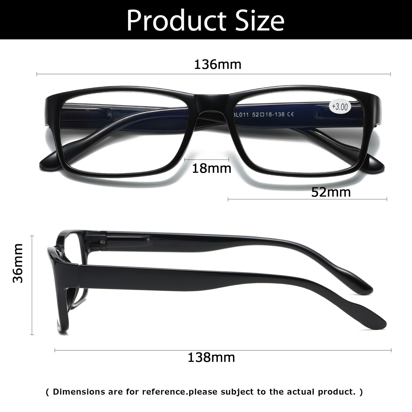 10 PK Mens Unisex Blue Light Blocking Reading Glasses Black Spring Hinge Readers