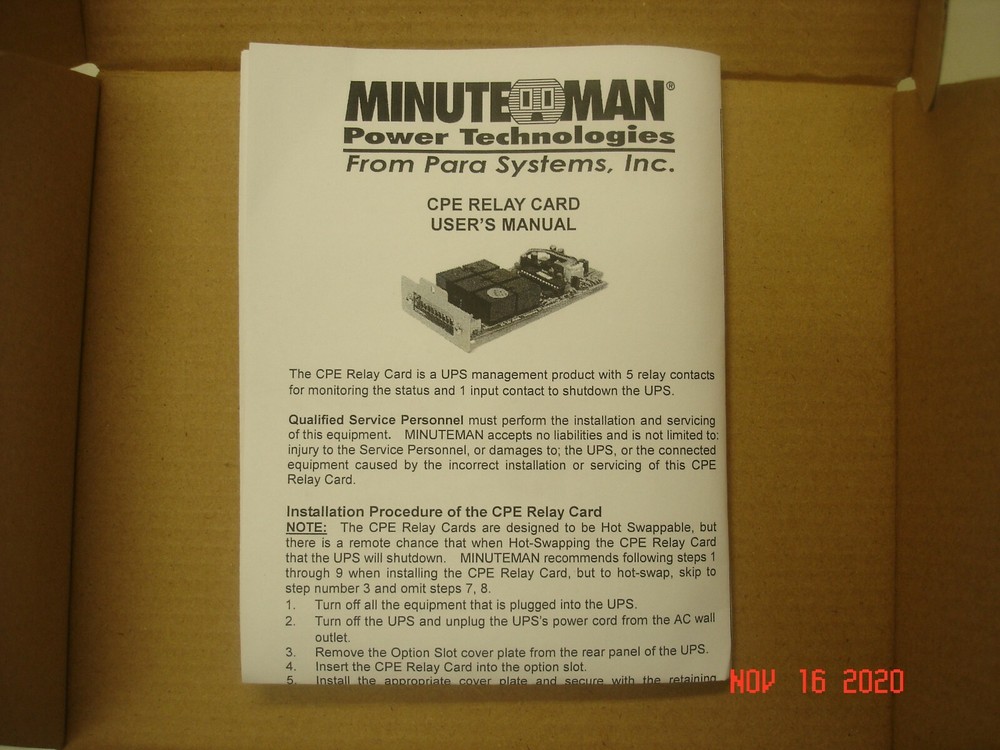 MINUTEMAN 90001085 CPE PROGRAMMABLE RELAY CARD FOR UPS SYSTEMS NEW IN BOX