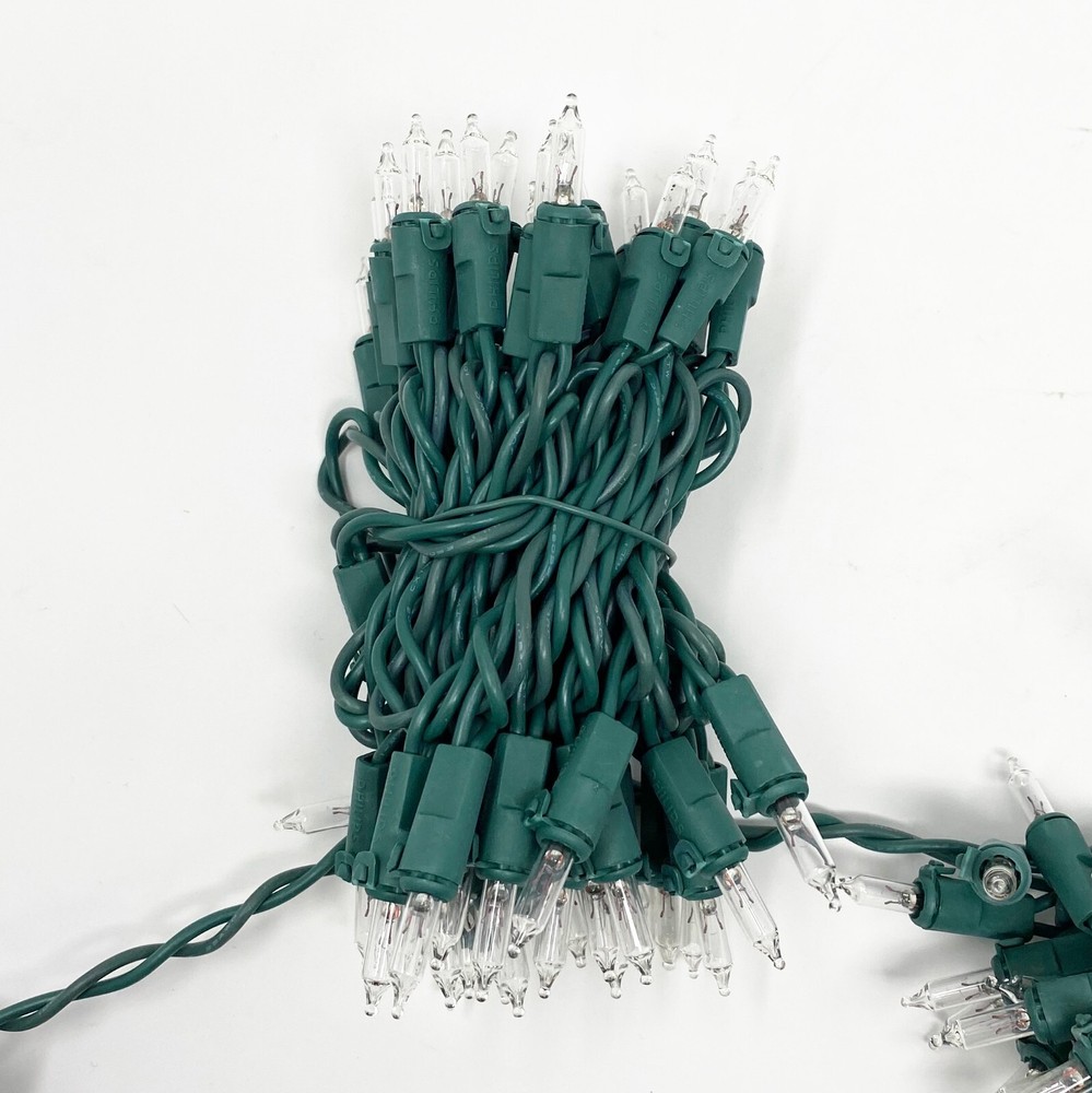 PHILIPS Christmas Light 100 Mini Clear Bulb String Green Wire, Warm White 25 ft