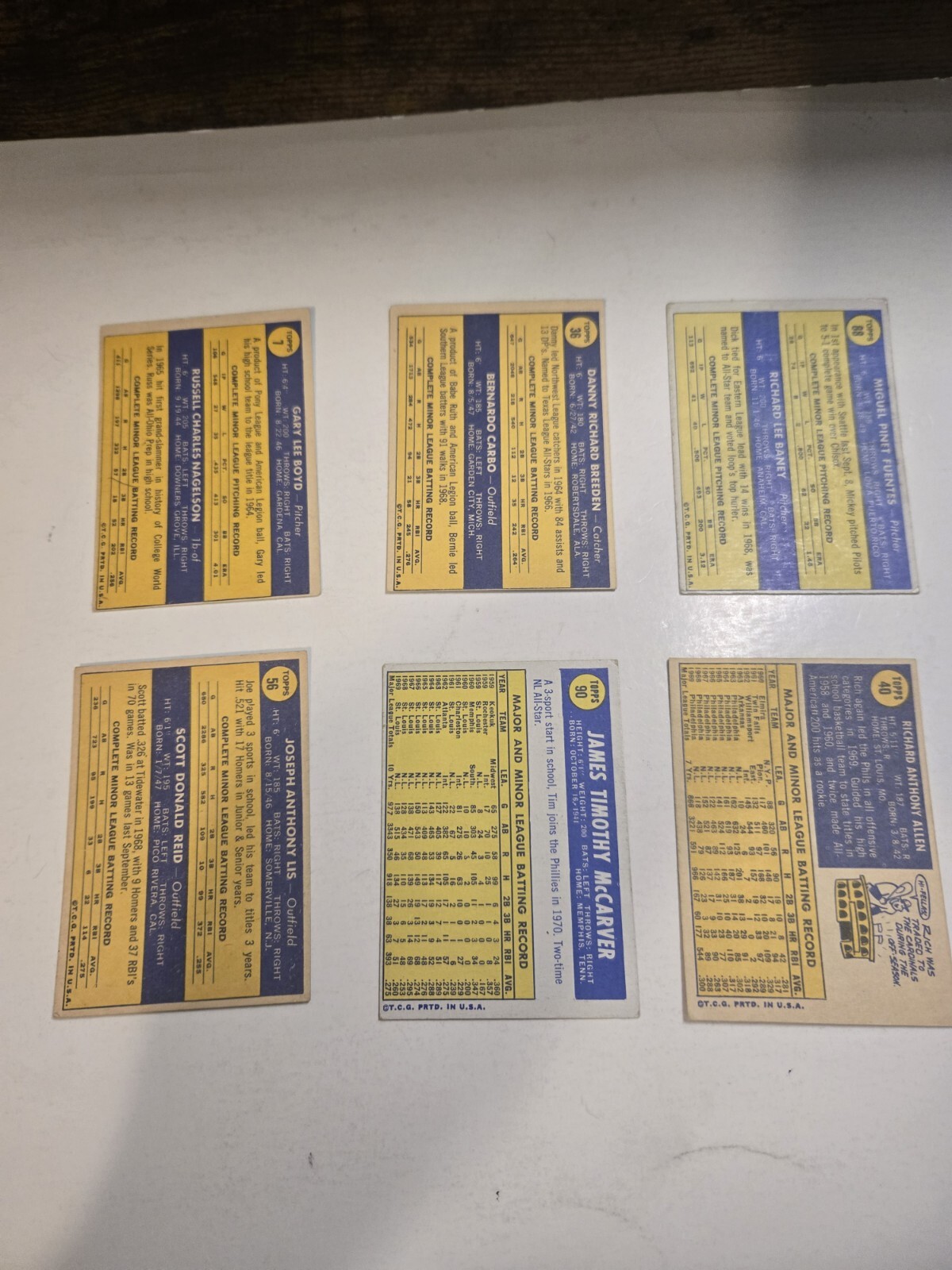 1970 Topps #40 RICH ALLEN # 7 36 56 88 90 incs Rookies. (6) card baseball LOT