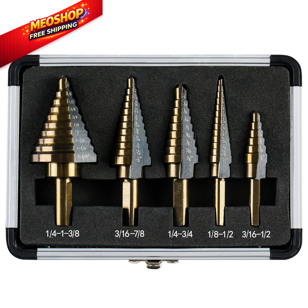 IRONANT Step Drill Bits, 5PCS HSS Titanium Bit Set, 50 Straight