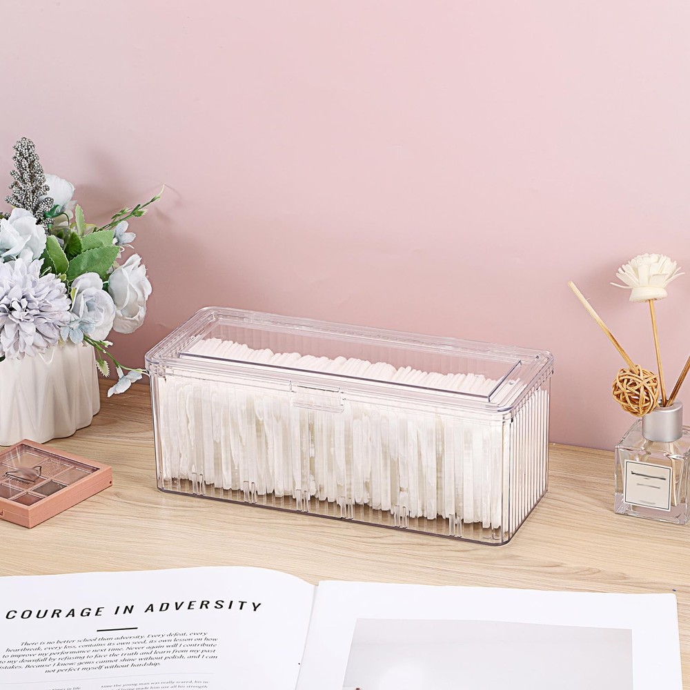 Plastic Clean Pads Holder Rectangular Pad Dispenser for Makeup Desktop Organi...