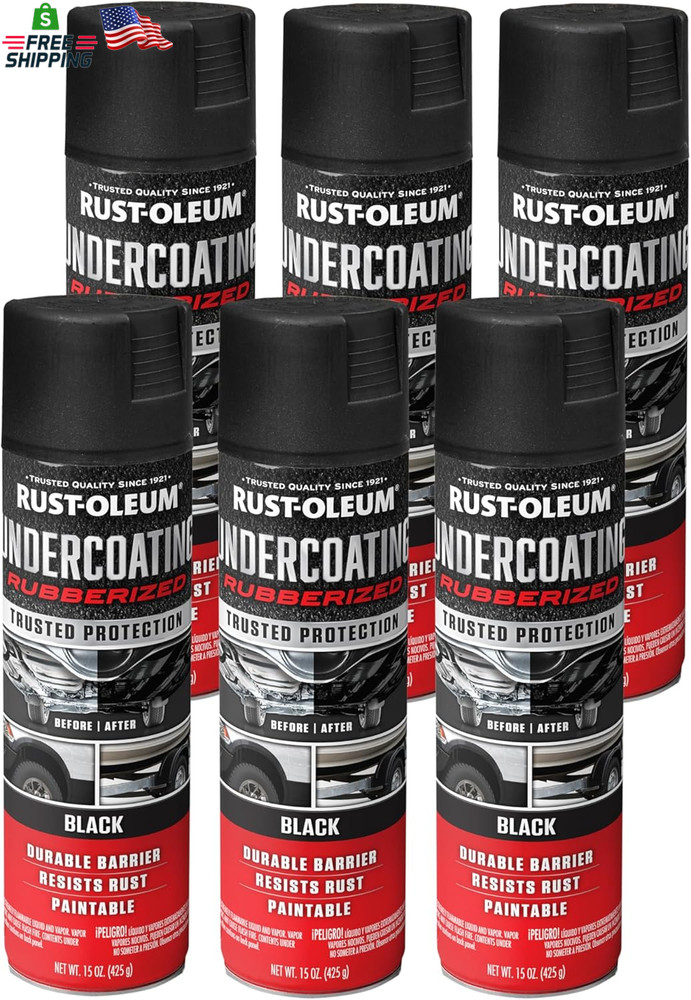 Rust-Oleum 248657-6PK Stops Rust Undercoating Spray, 15 Oz, Rubberized Black, 6