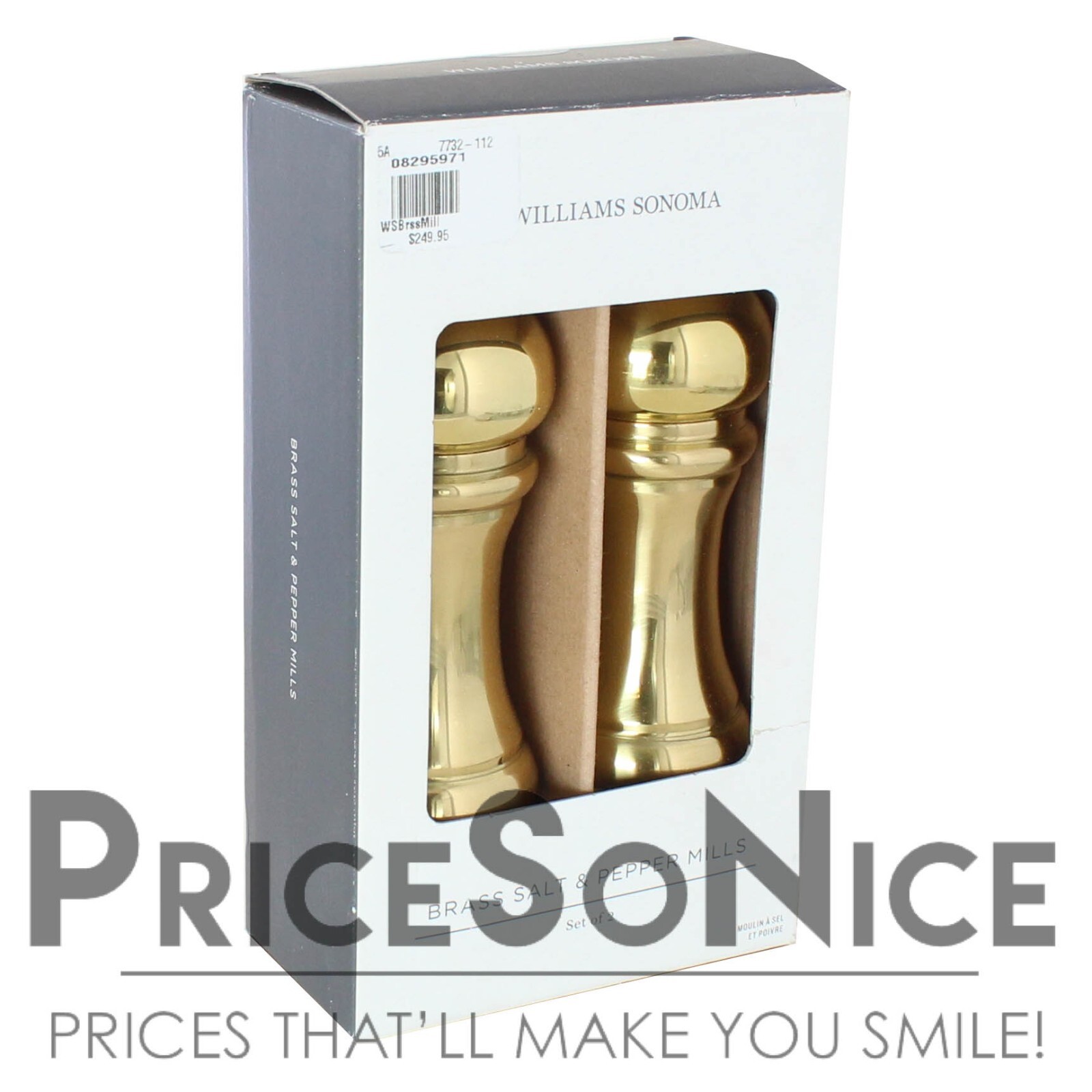 Williams Sonoma 7 inch Polished Brass Salt & Pepper Mills, MSRP $250