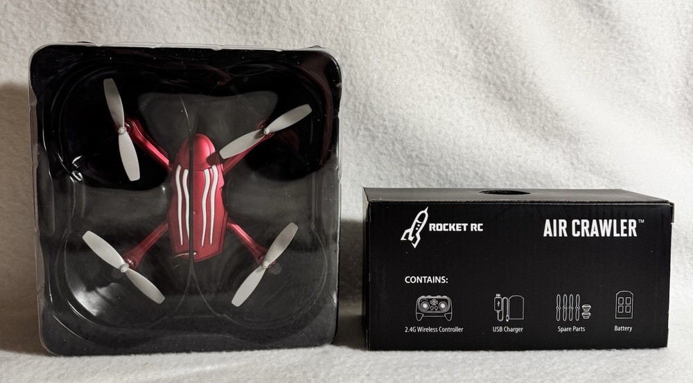 ROCKET RC AIR CRAWLER PALM SIZED HIGH PERFORMANCE DRONE RED-BOX HAS SOME DAMAGE