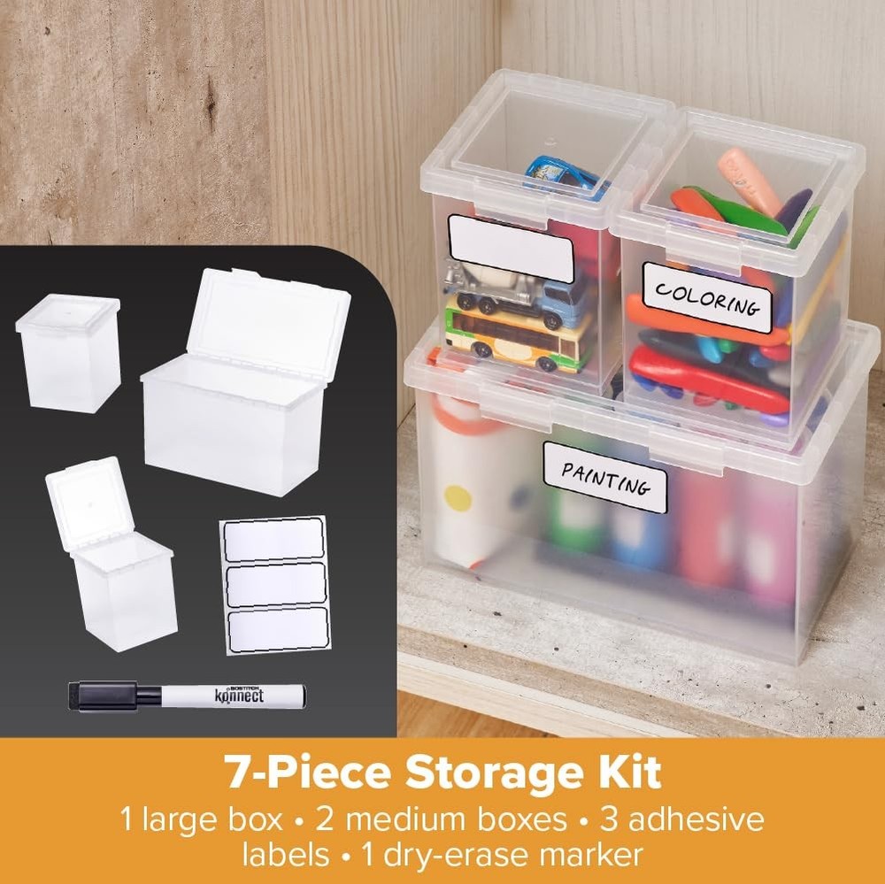 Bostitch Konnect Storage Containers with Combo pack 1 Large, 2 Medium, Clear