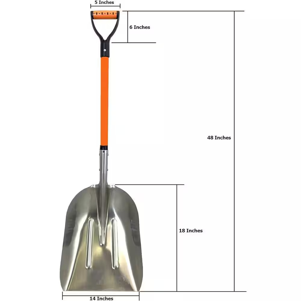 48 In. L Durable Fiberglass Handle Large Head Aluminum Scoop Shovel, Ashman Snow