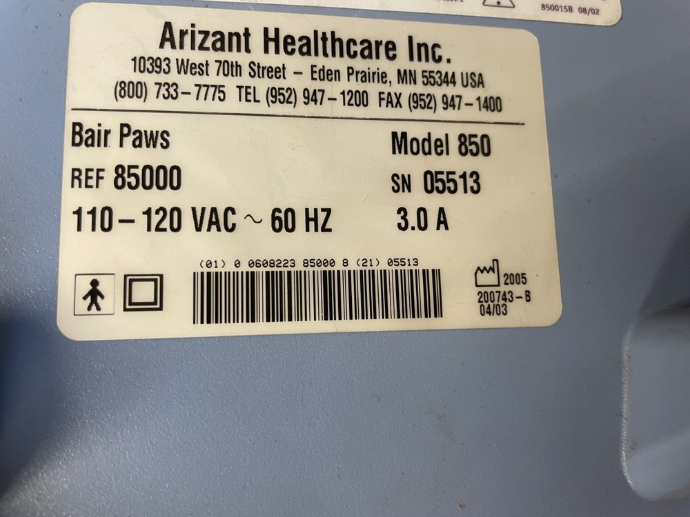 Bair Paws Model 850 Patient Adjustable Warming Unit System *
