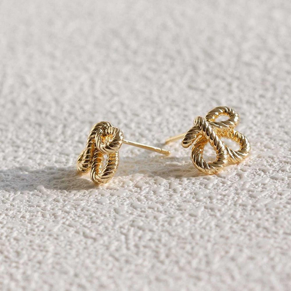One Pair Solid Brass Earring Post with Sterling Silver Pin-Knot (4901C-B)