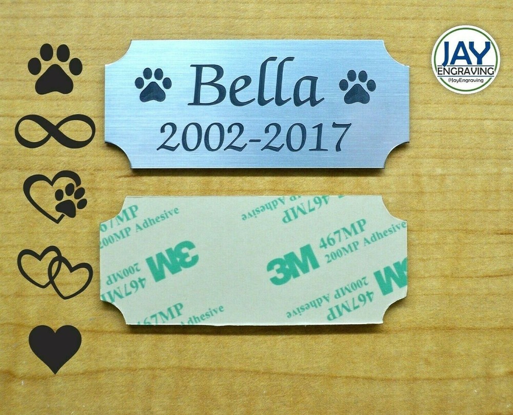 Custom Engraved Pet Memory Plaque / Brushed Silver Tone / with Adhesive Backing