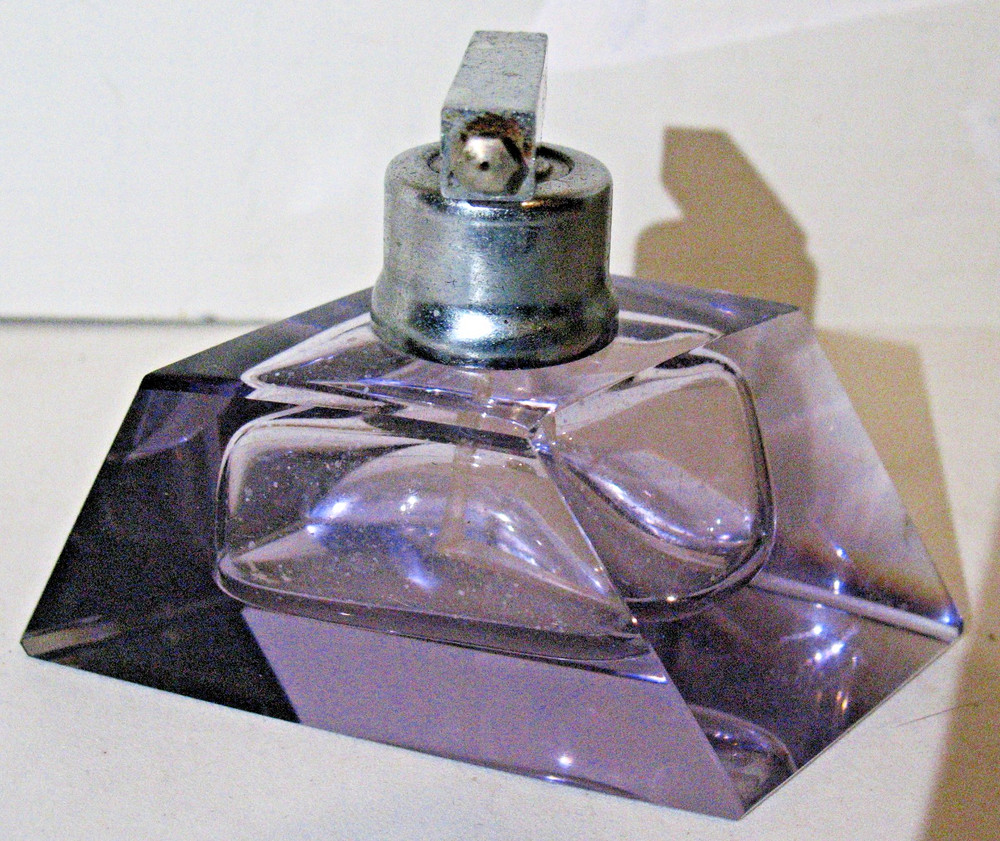 Ant Cut Crystal Amethyst Glass Perfume Atomizer Bottle Empty Read