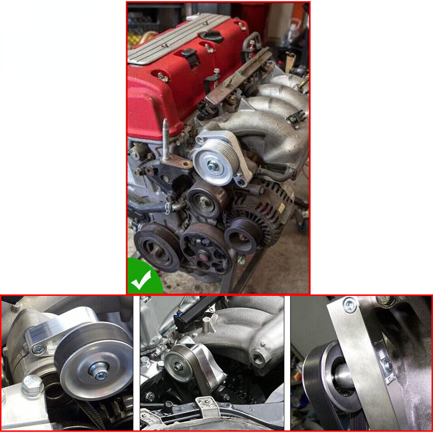 Adjustable EP3 Style Idler Pulley With Belt Kit For Honda Civic Integra K24 Swap