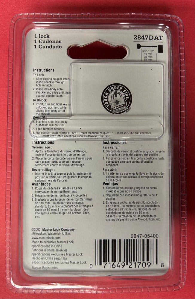 Master Lock Adjustable Coupler Latch Lock 2847DAT