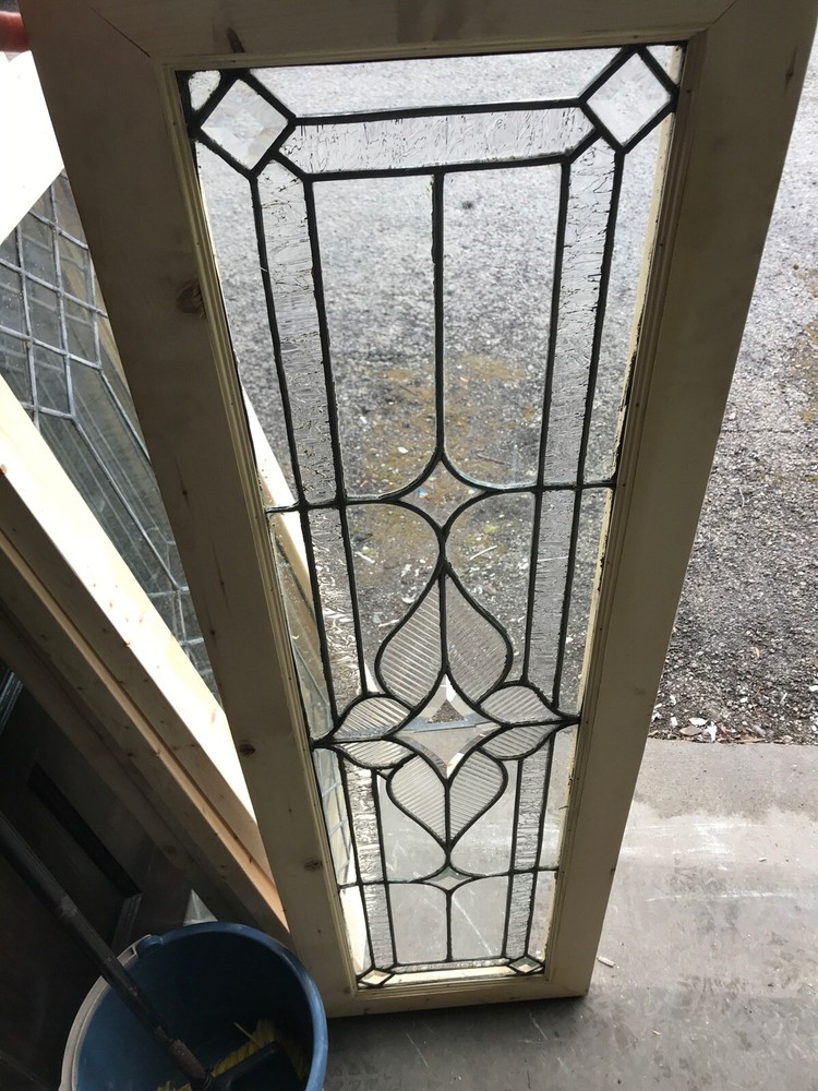 MK 1 antique textured leaded glass transom window 16.5 x 54.75 Newframe