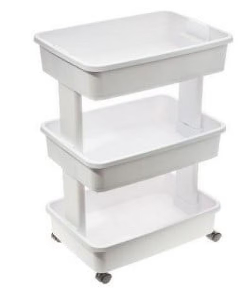 3-Tier Plastic Rolling Laundry Cart, Arctic White