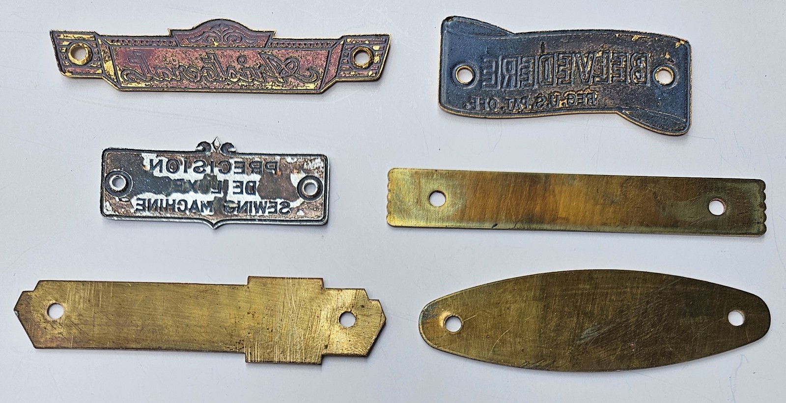 6 Different Machine Metal Name Plates Sign Tag Brass? Unused Condition Lot C
