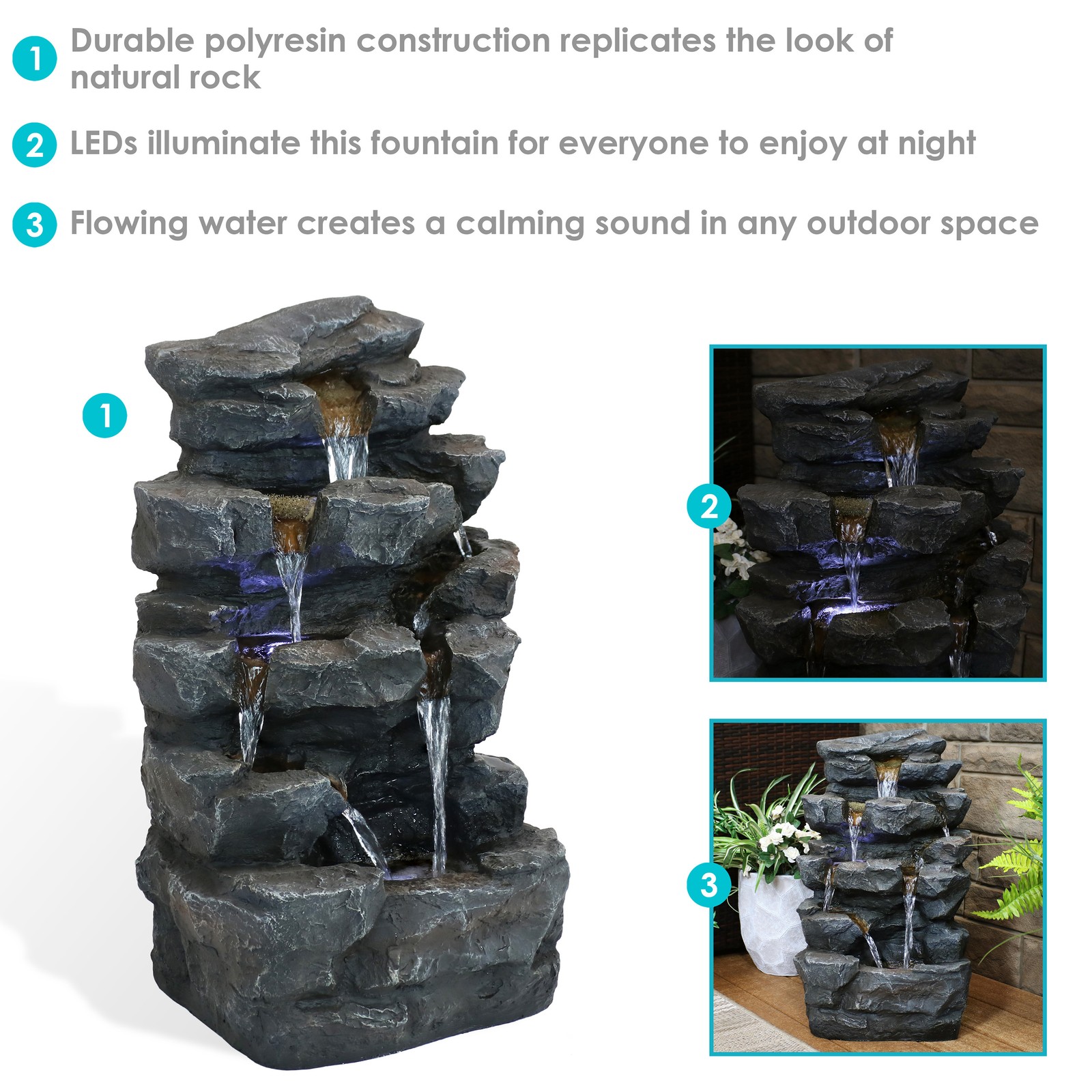 Polyresin Grotto Falls Water Fountain with LED Lights - 24 in by Sunnydaze