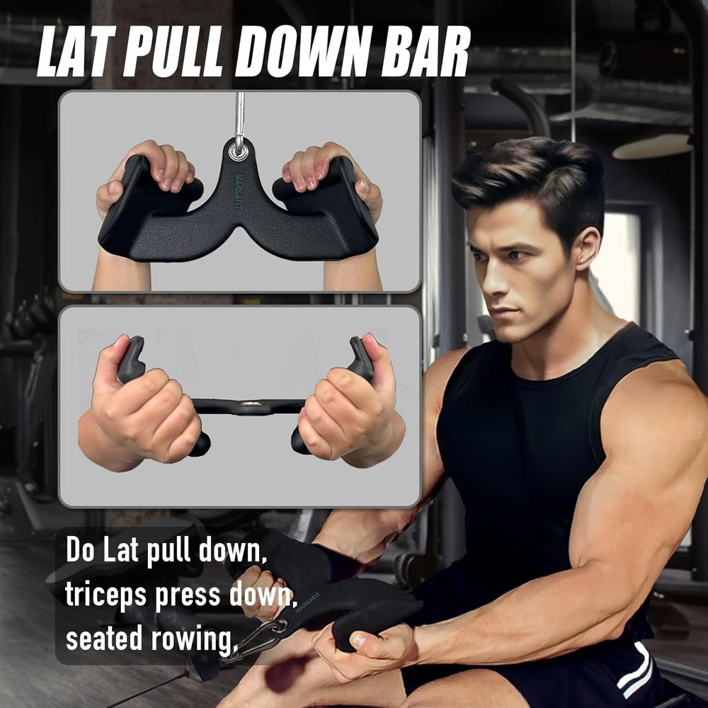 Fitness Rowing Pulley Cable Machine Attachment Handle Grips Lat Pull Down Bar