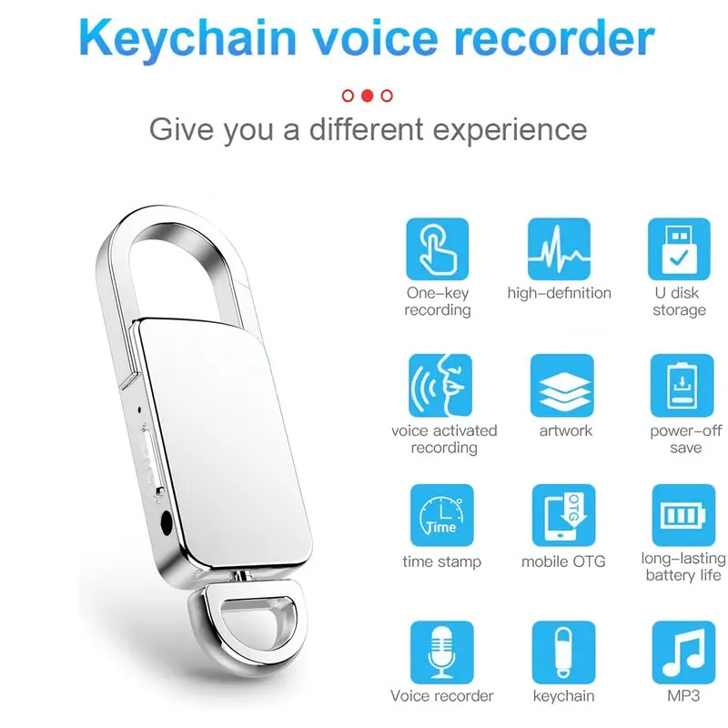 Mini Hidden Spy Digital Audio Recorder Voice Activated Key Chain MP3 Dictaphone