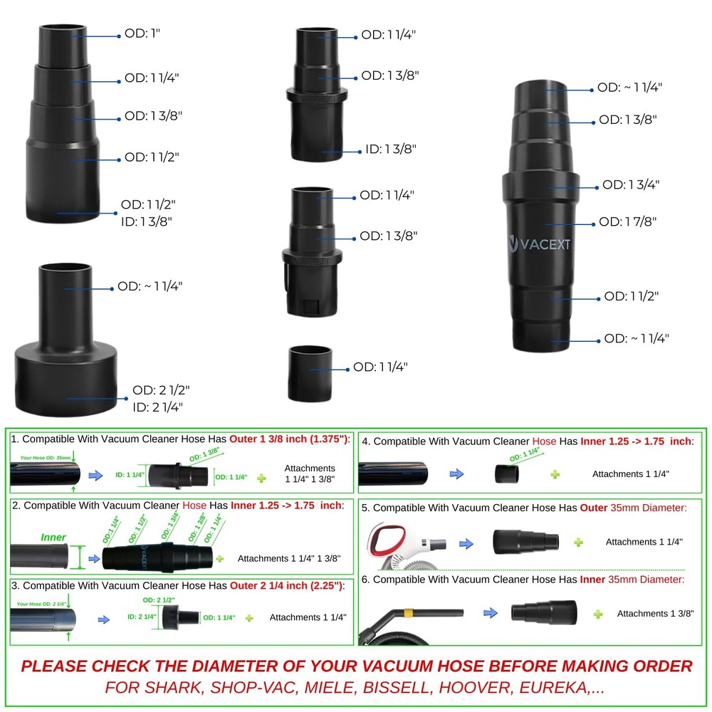 Universal Vacuum Hose Adapter set, set