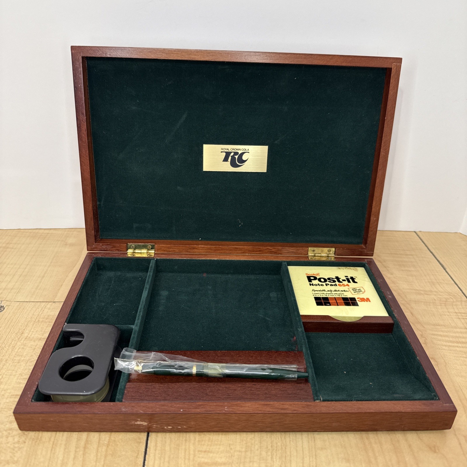 Vintage Royal Crown Cola RC Wooden Desk Organizer Set Post-it Pen Tape 1980s
