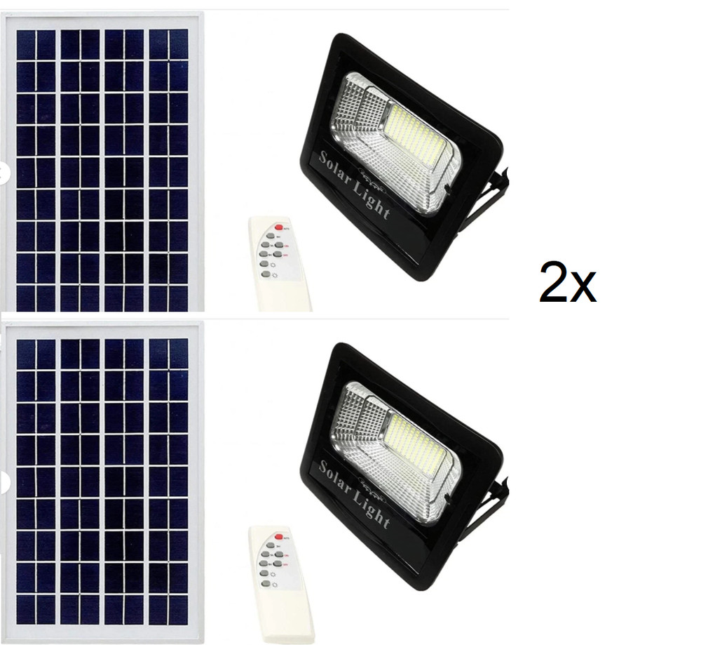 2x 600W SMD headlight with solar panel twilight sensor with remote control