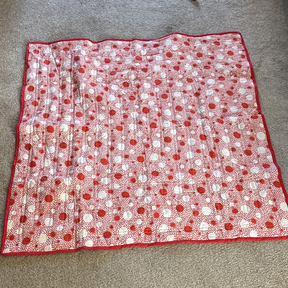 Handmade Red Patchwork Cotton Quilt Geometric Pattern 43x40”