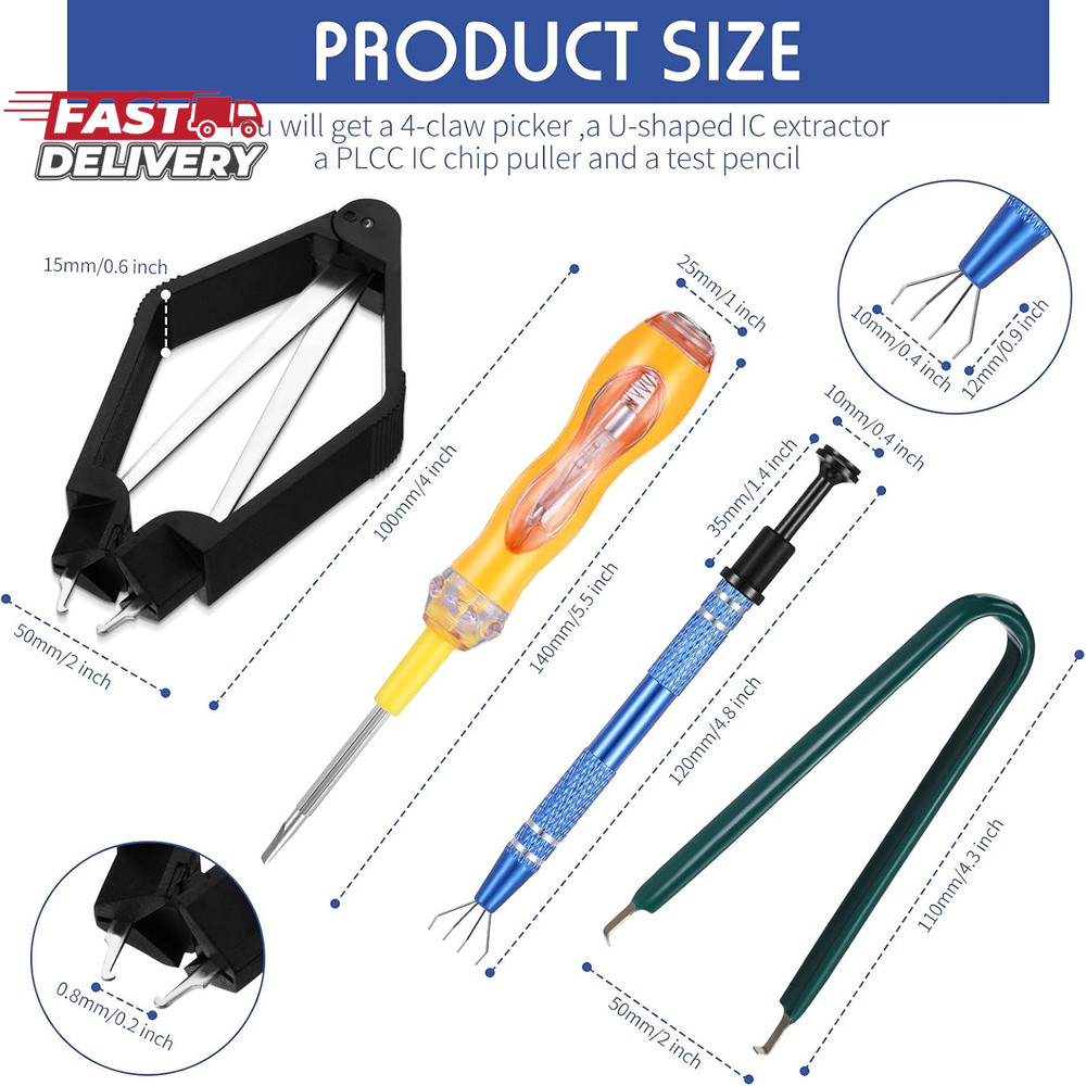 4 Pieces IC Chip Remover Tool IC PLCC Chip Extraction Tool Extractor Puller 4-Cl