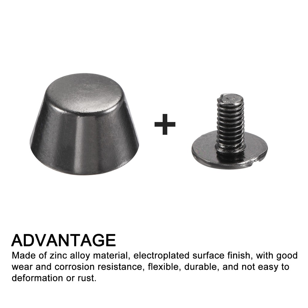 Screw Back Stud Spike (12x7mm) 4pcs, Flat Head Stud Rivets Gun-black
