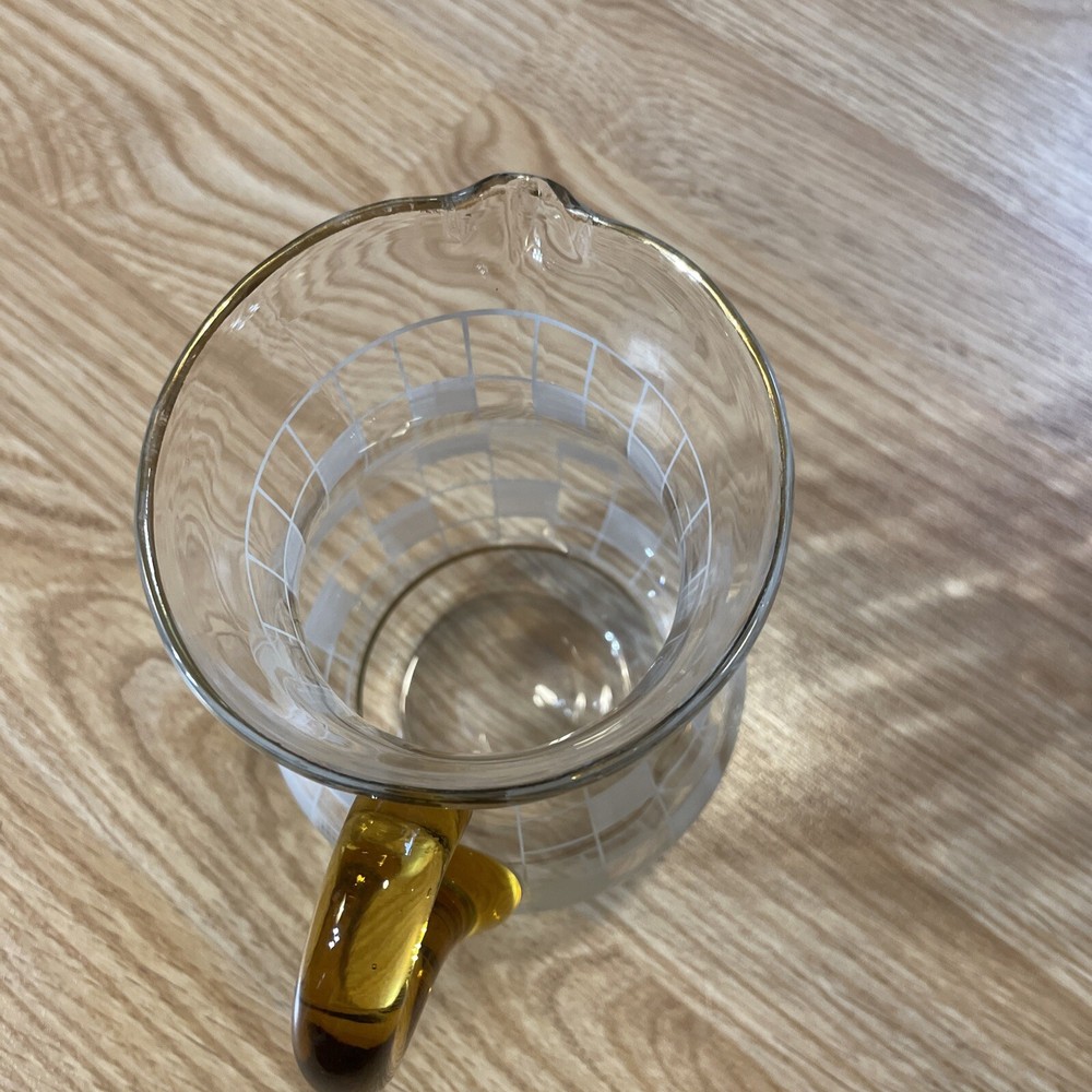 art Glass water pitcher Frosted checkered