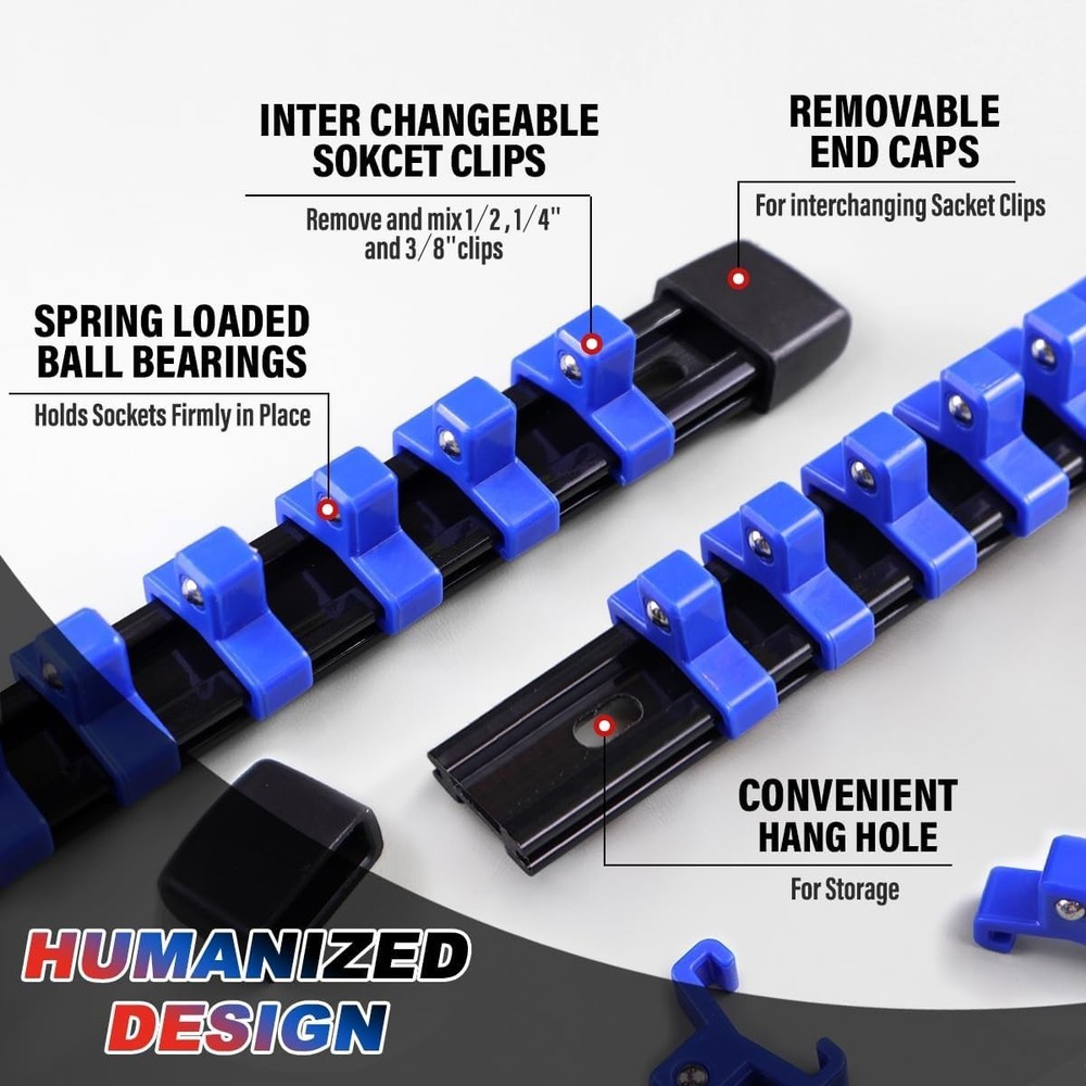 6 Pcs Socket Organizer Rail Set with 86 Clips for Efficient Tool Storage