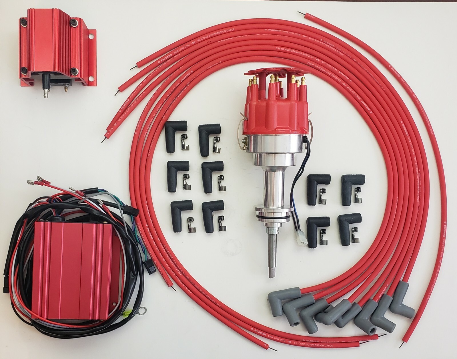 MOPAR DODGE 440 PRO-BILLET Distributor + Digital 6AL Box + coil + Red Plug Wires