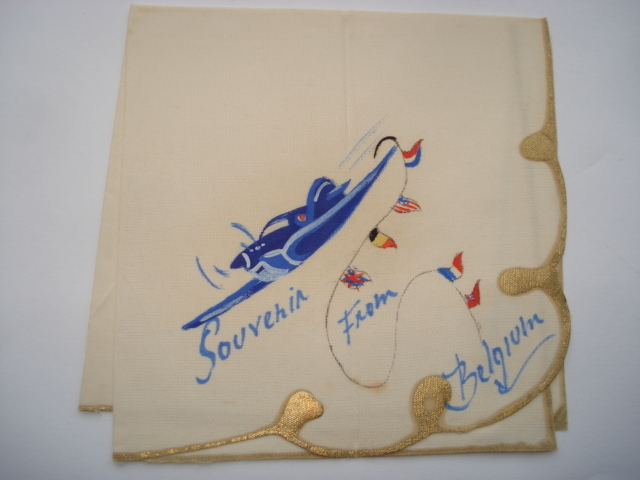 CWW2 VINTAGE SOUVENIR FROM BELGIUM HAND PAINTED SOUVENIR HANDKERCHIEF