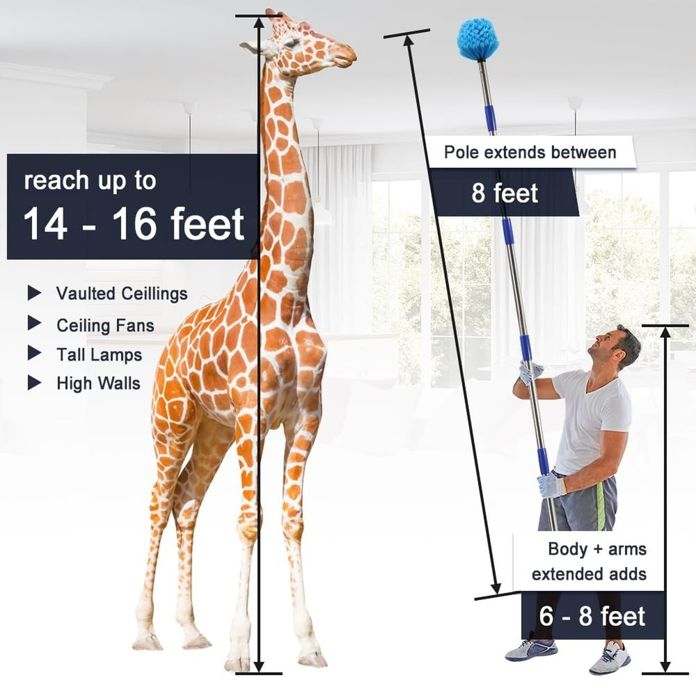 Duster with 6 FT Extension Pole - Medium Bristle Brush for Ceiling, Wall, and...