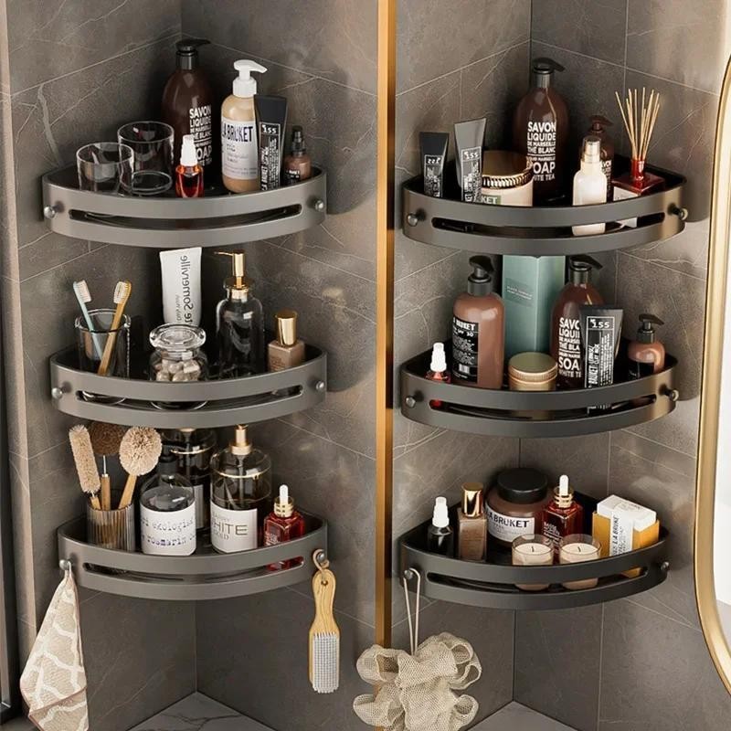 3 Tier Corner Shower Caddy Bathroom Organizer Storage Shelf No Drilling 6 Hook