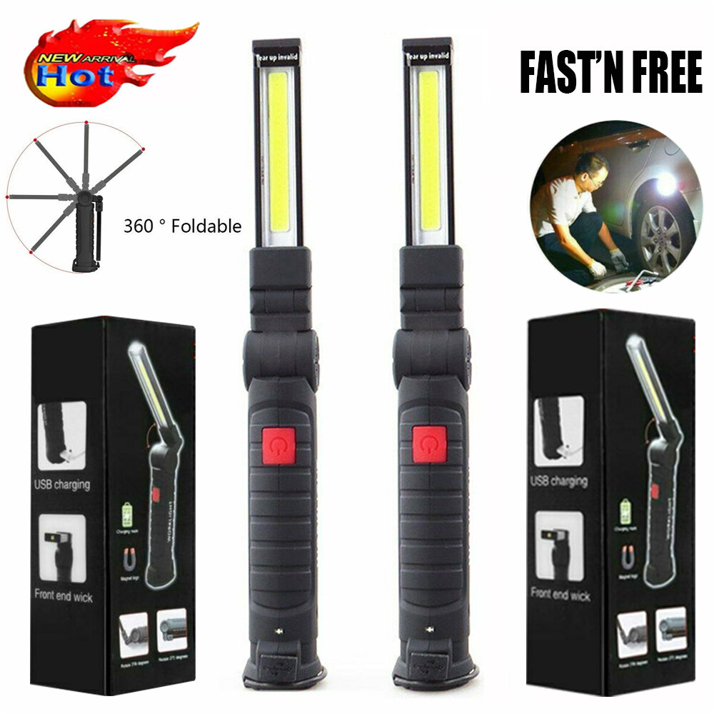 2PCS USB Rechargeable LED Work Light with Magnetic Base & Folding Torch Design