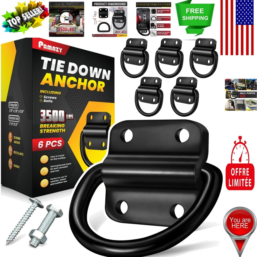 Professional Grade 6PC D-Ring Set - 3500LB Heavy Duty Hooks for Cargo Security