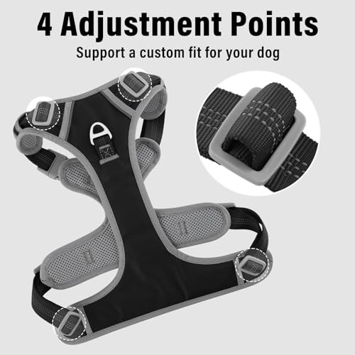No Pull Dog Harness, Release at Neck, Reflective Adjustable Dog Medium Black