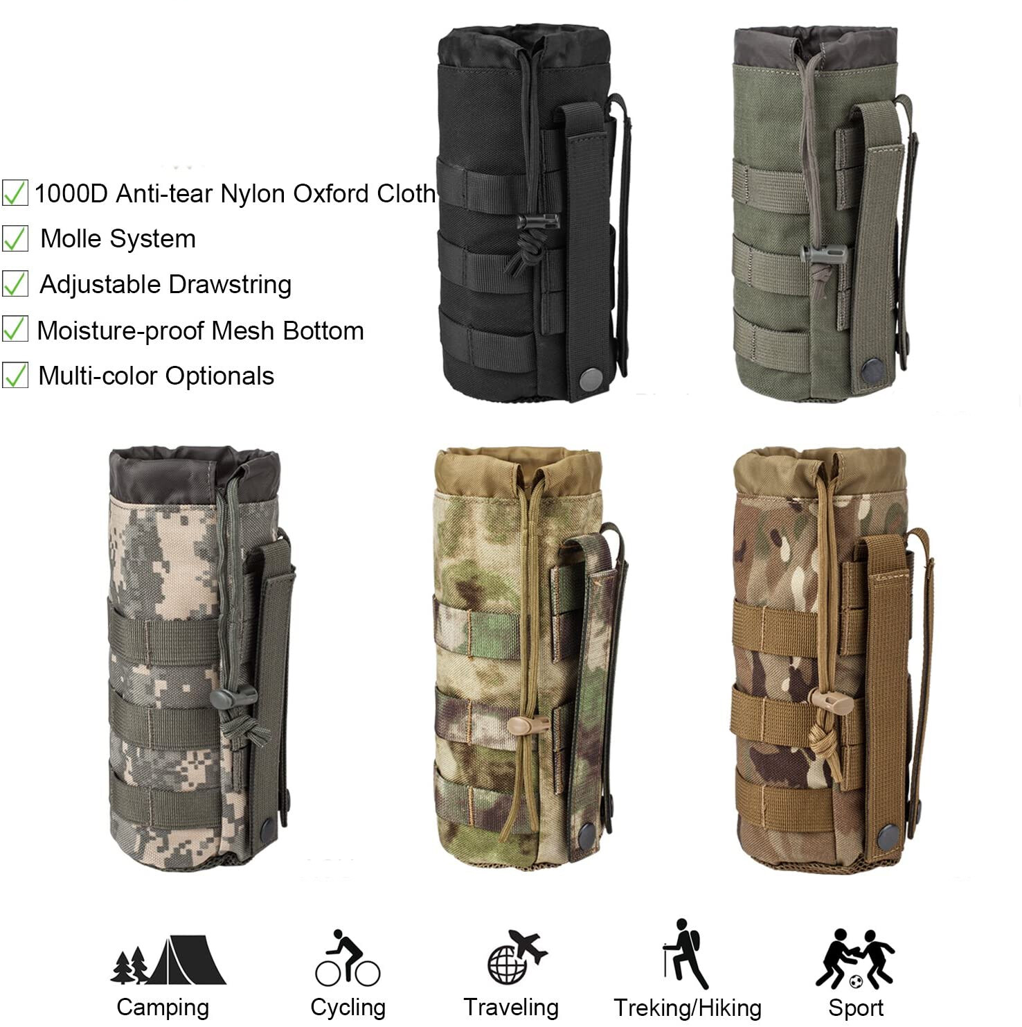 Tactical Molle Water Bottle Bag Military Outdoor Hiking Belt Holder Kettle Pouch