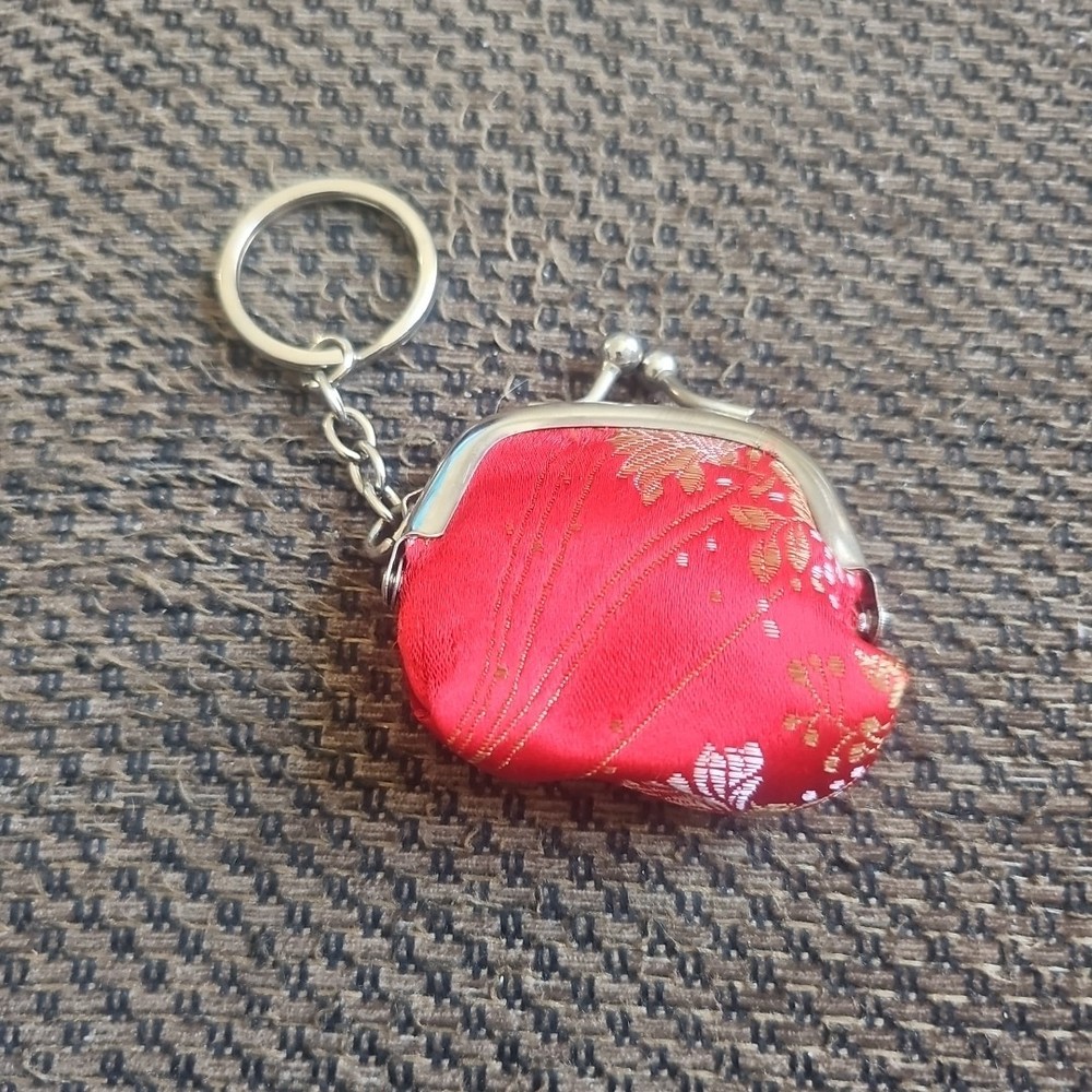 Vintage Red Flowered Change Purse Keychain