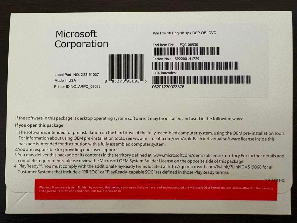 Win 10 Pro 64-BitDVD+Gengine Pproduct Key. Factory Ssaled.Freeshipping.*.