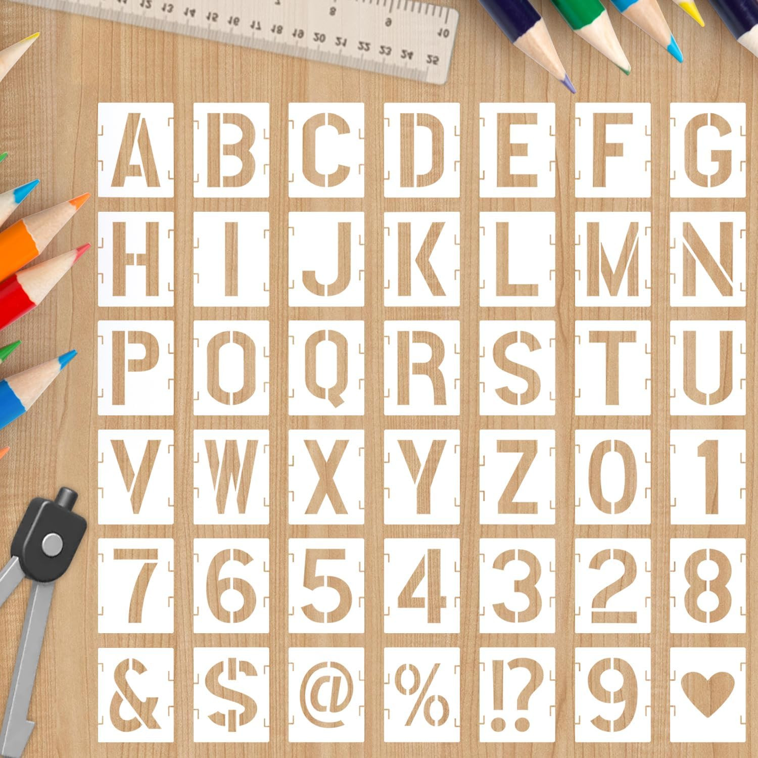 2.5 Inch Alphabet Letter Numbers Stencils, 42 PCS Plastic Letter Number Symbol I