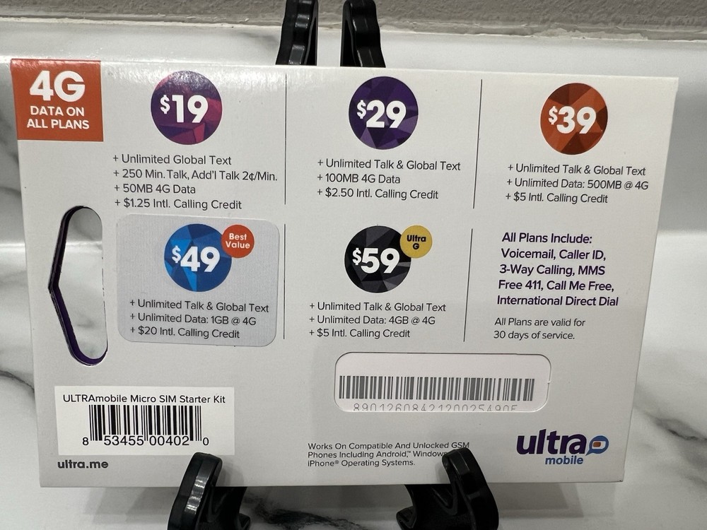 Ultra Mobile Micro/Regular SIM card for Unlocked Phones No Contract 4G Data