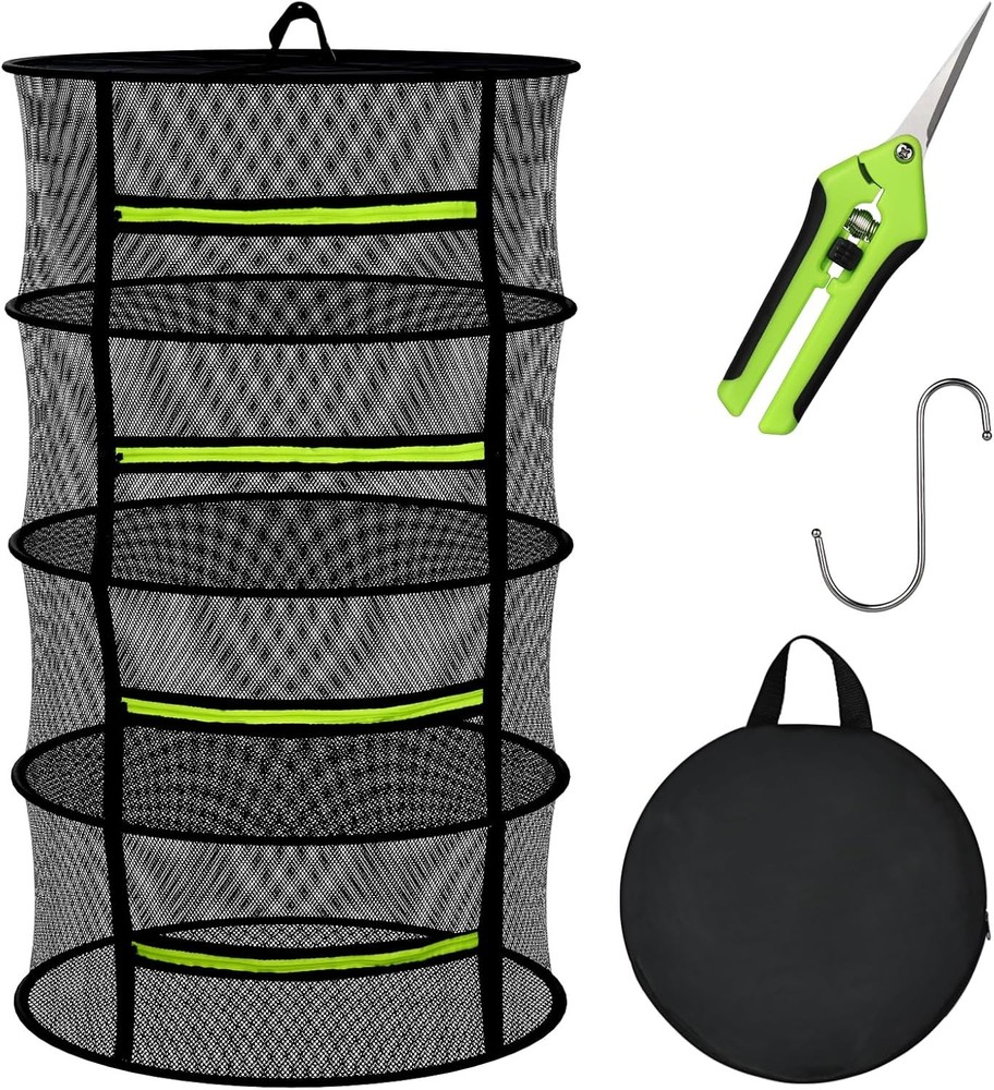 Herb Drying Rack Hanging-4 Layer Plant Drying Rack Bud Drying Net,Foldable