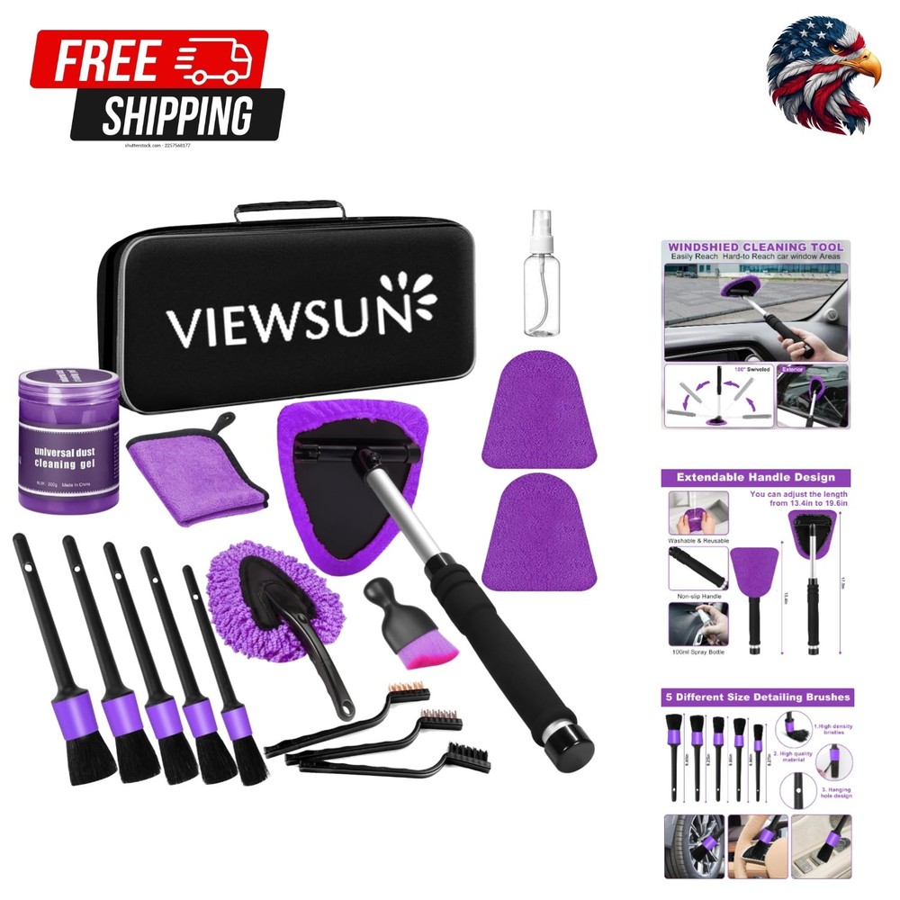 Essential 17-Pc Purple Detailing Kit: Windshield Cleaner &  Accessory Set