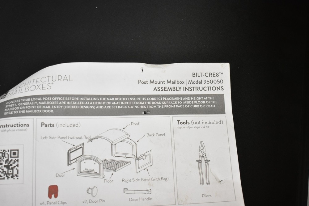 Architectural mailboxes Post Mount Mailbox 950050 BILT-CRE8 MISSING HARDWARE